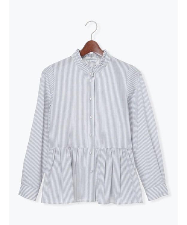 Te chichi パール釦スタンドフリルペプラムブラウス グレー