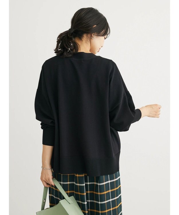 Green Parks 洗える　ステッチ入りＶネックカーディガン Black