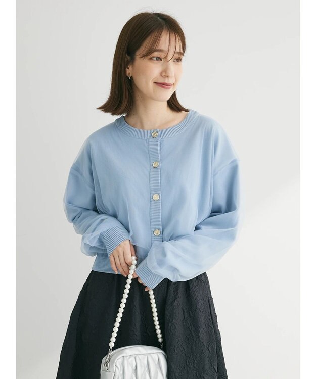 Green Parks ・ＥＬＥＮＣＡＲＥ　ＤＵＥ　２ｗａｙチュールレイヤーカーデ Sax