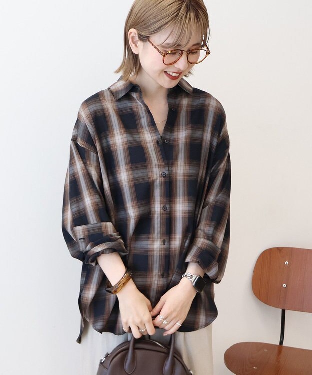 AMERICAN HOLIC イージーケアチェックシャツ【360°着こなしシャツ】 Black