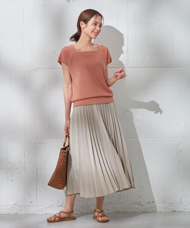 ANY 【洗濯機可能/アンチピリング/UVケア】アクリルガータースクエアニット オレンジ