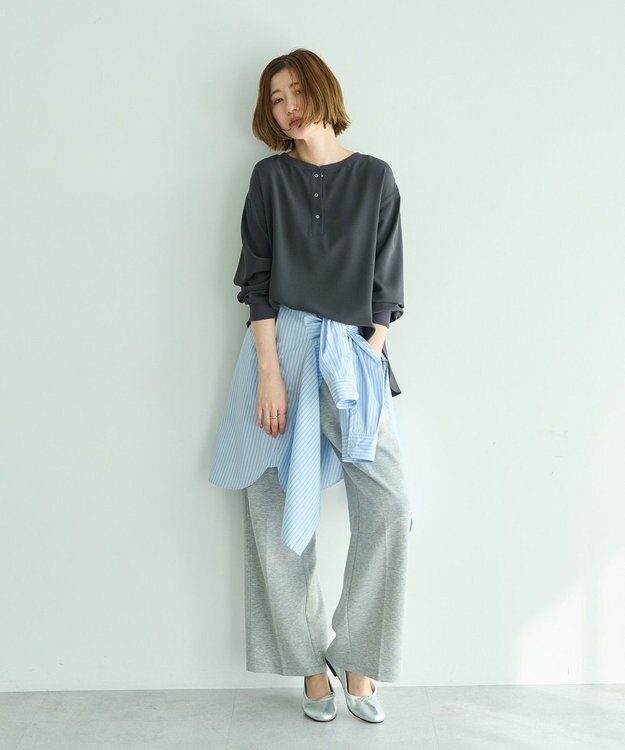 YECCA VECCA 2wayリブMIXジョーゼットブラウス Charcoal Gray