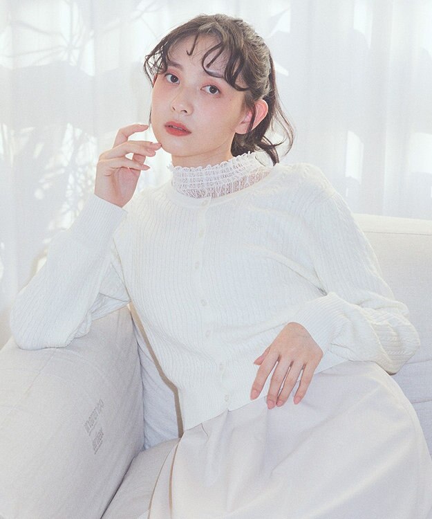 earth music&ecology ミニケーブルコンパクトカーディガン Ivory