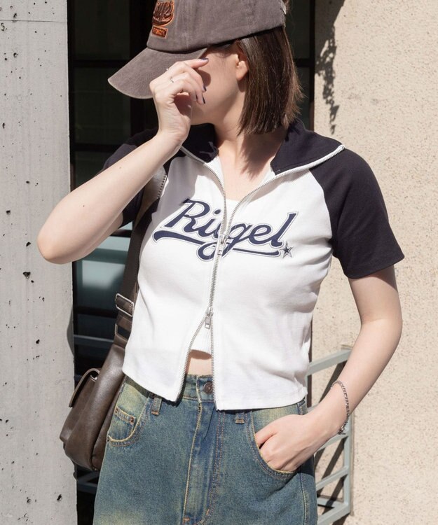 WEGO ダブルジップワッペンロゴラグランT ブラック