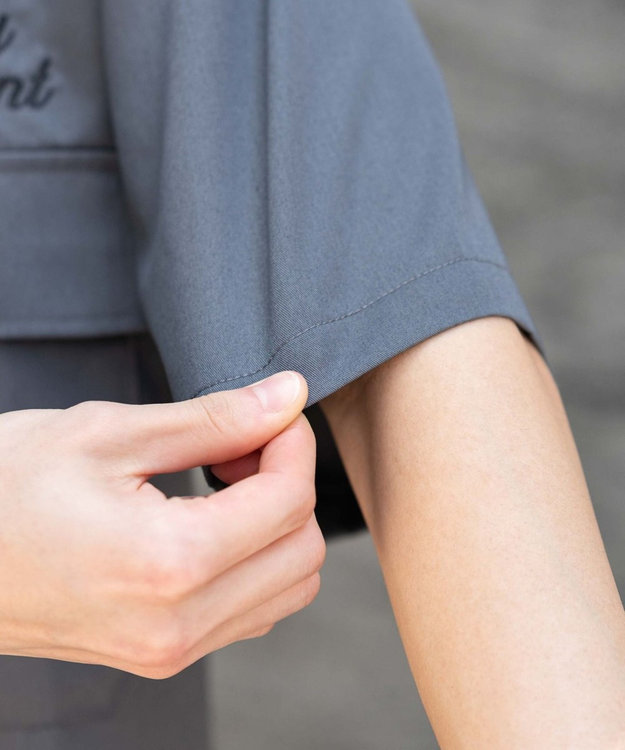 WEGO 【ユニセックス着用ITEM】刺繍ロゴツイルワークシャツ ブラック中濃色