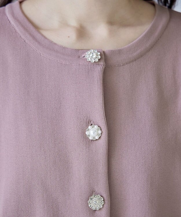 Tiaclasse L 【洗える】中空糸ビジューボタンカーディガン ピンク