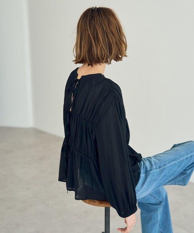 YECCA VECCA リボンデザインシアーブラウス Brown