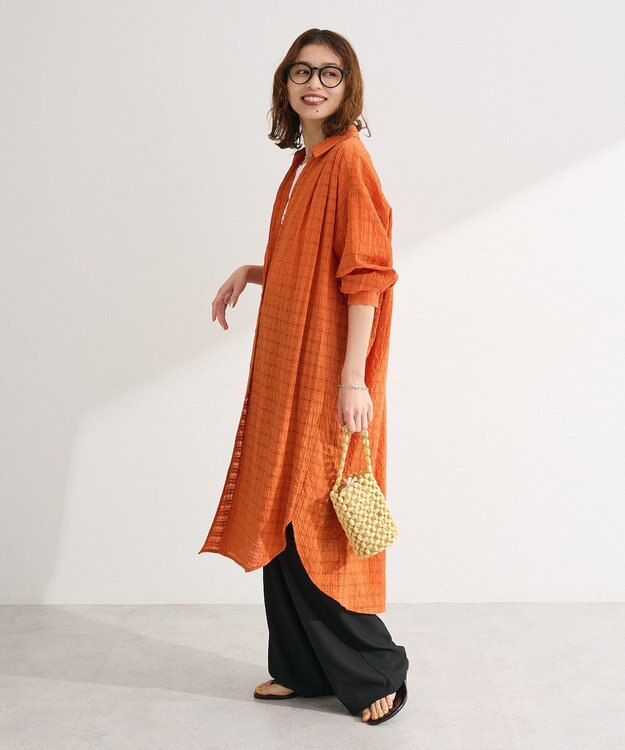 Green Parks シアーチェックシャツワンピース Orange
