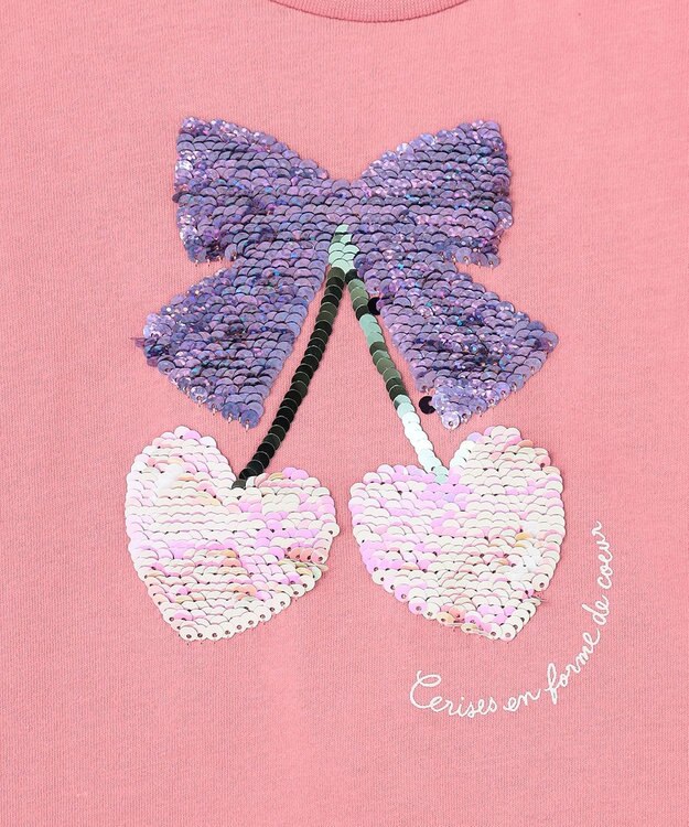 ANY KIDS ミラクルスパンコール 長袖 Tシャツ ピンク×チェリー