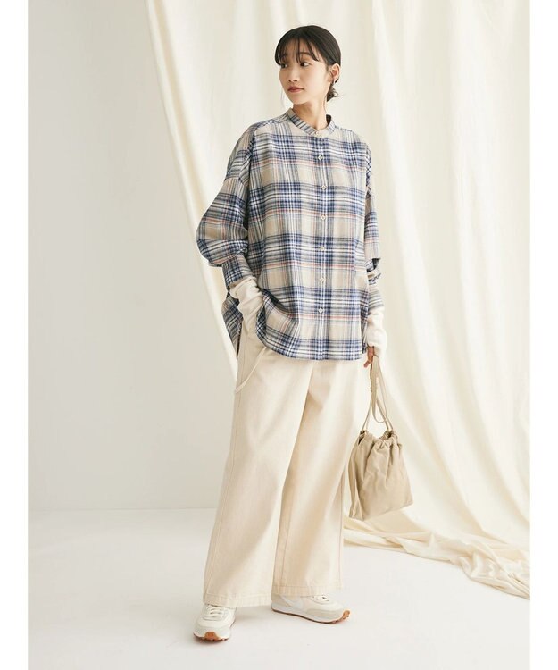 CRAFT STANDARD BOUTIQUE チェックバンドカラーサークルブラウス Beige