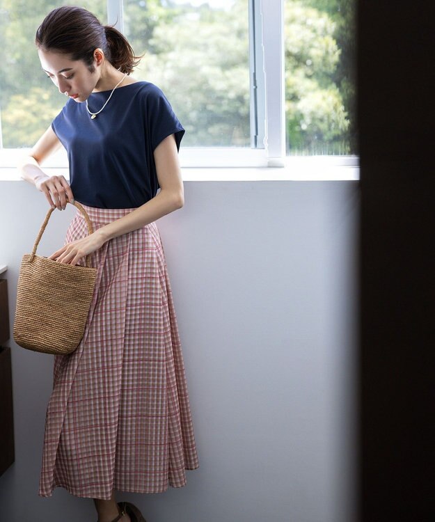 組曲 S 【洗える】シルケットポンチ ラウンドネックカットソー ネイビー系