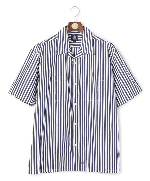 J.PRESS MEN 【J.PRESS ORIGINALS】Broad Stripe Open Half Sleeve Shirt / Baggy-Fit ネイビー系1