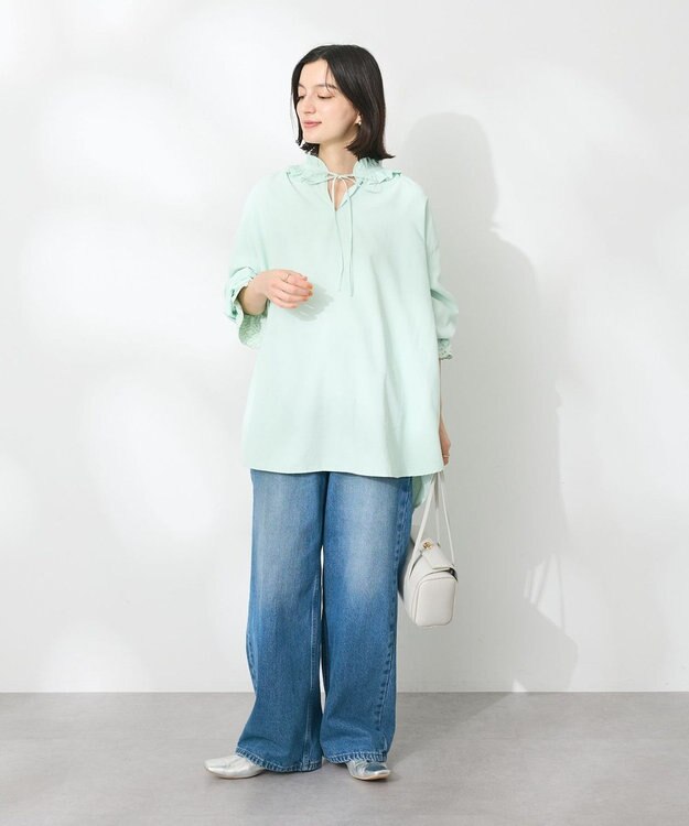 CRAFT STANDARD BOUTIQUE デシンフリル刺繍スリーブブラウス Green