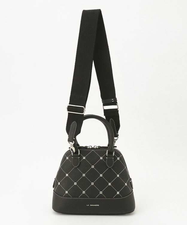 LA BAGAGERIE ラインストーンリベット　カウレザー2wayハンドバッグ ブラック