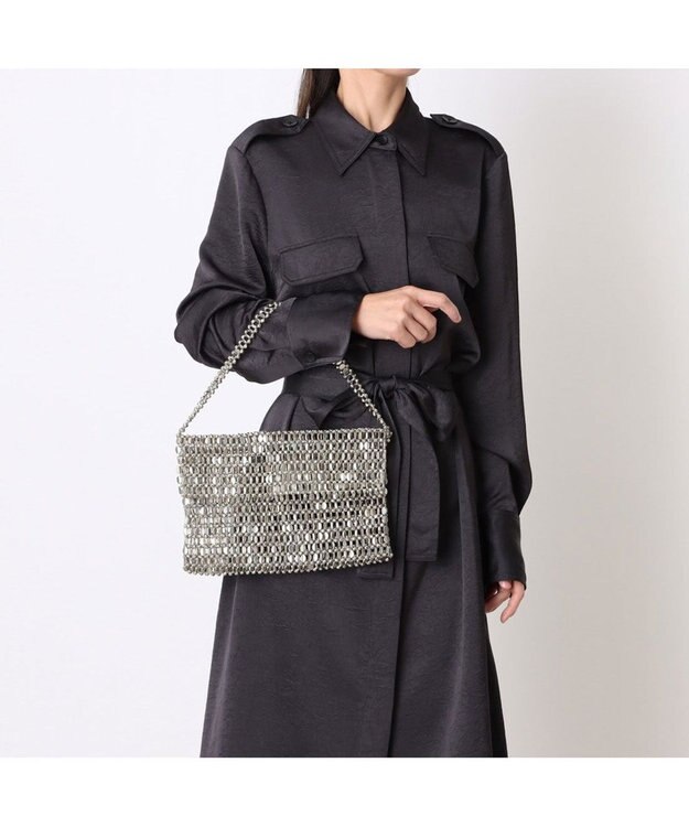 UNBILLION カシュカシュ cachecache / メタルビーズフラップ付きハンドバッグ シルバー