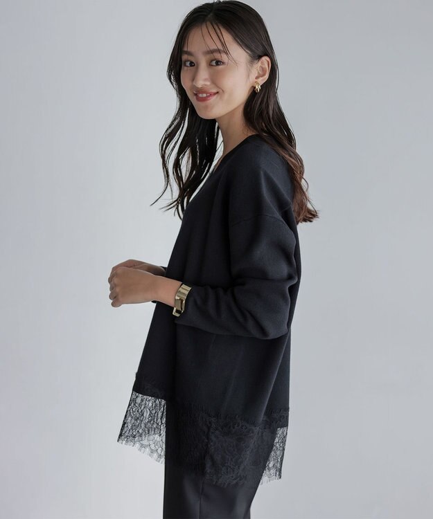 組曲 S レースモチーフニットプルオーバー ブラック系