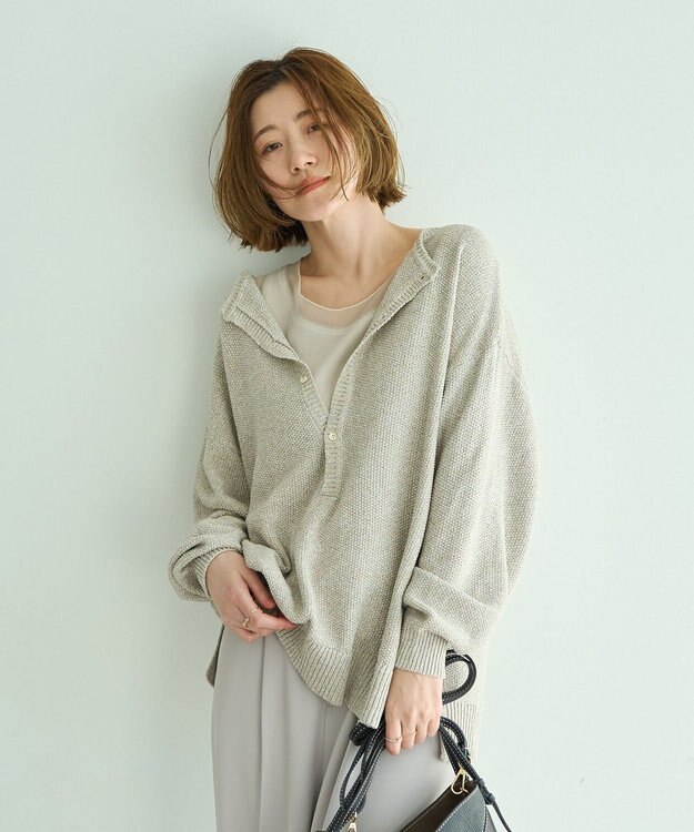 YECCA VECCA 2wayヘンリーネックルーズニット Beige
