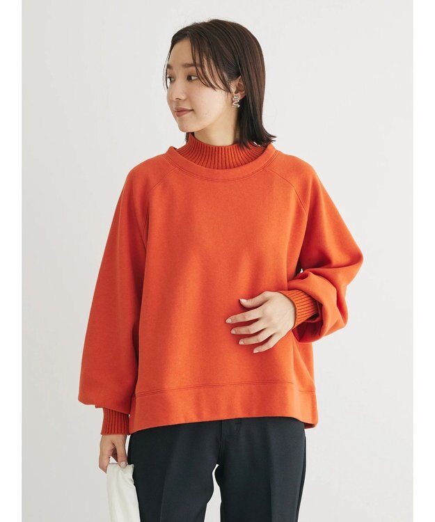 Green Parks 裏起毛ニットリブドッキングプルオーバー Orange