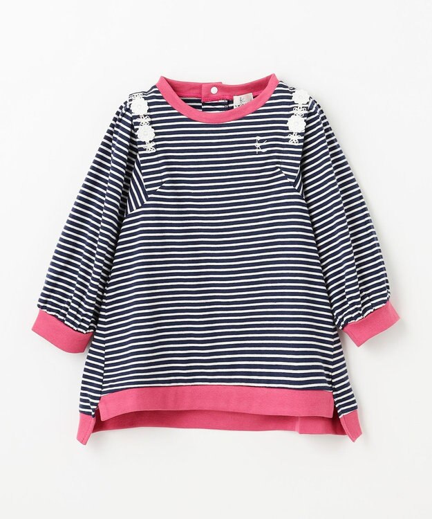 組曲 KIDS 【90-100㎝】リボンボーダー トップス ネイビー系1