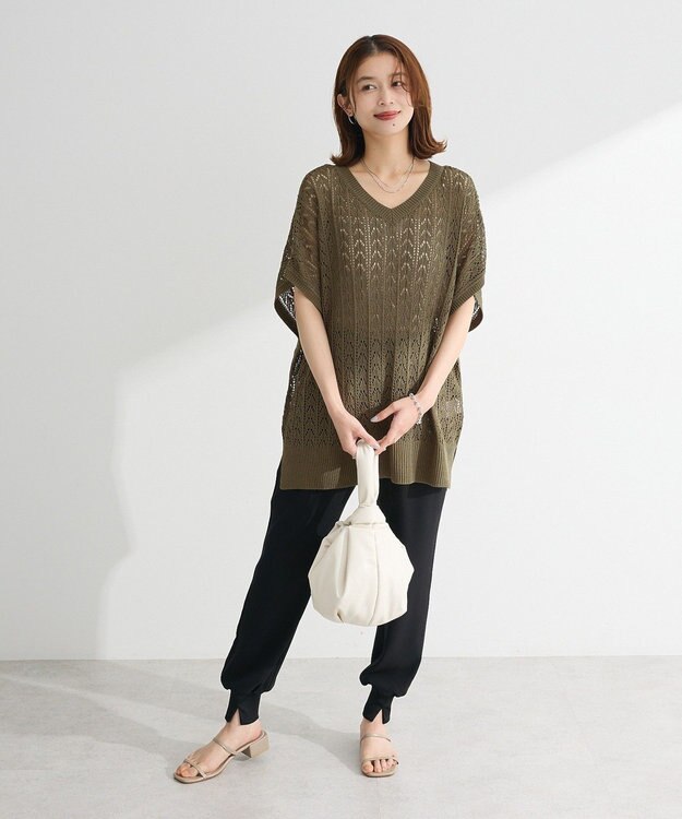 Green Parks 透かし編みニットチュニック Black