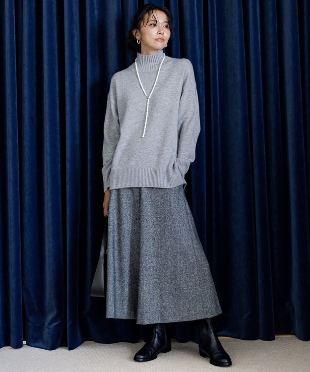 23区 【洗える】ウールカシミヤ ハイネック ニット ライトグレー系