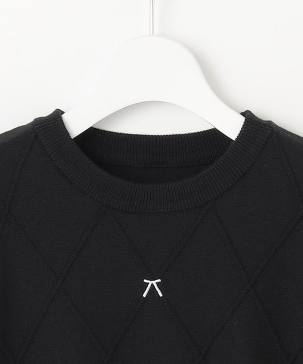 Feroux 【洗える】リボン刺繍ダイヤ柄 ニット ブラック系