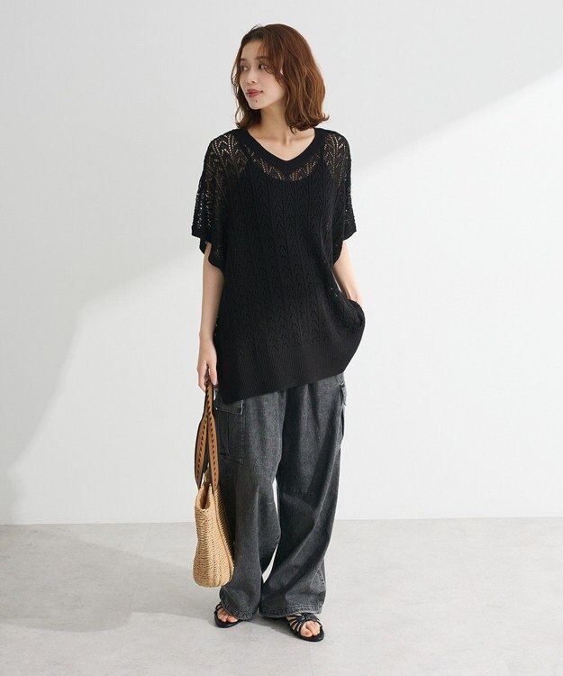 Green Parks 透かし編みニットチュニック Black