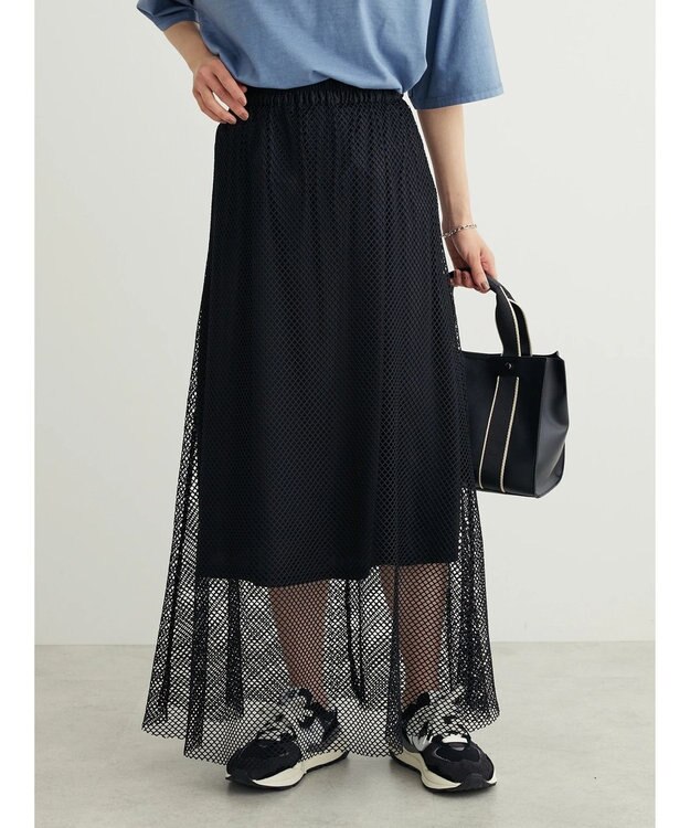 Green Parks ・ＥＬＥＮＣＡＲＥ　ＤＵＥ　メッシュギャザースカート Black