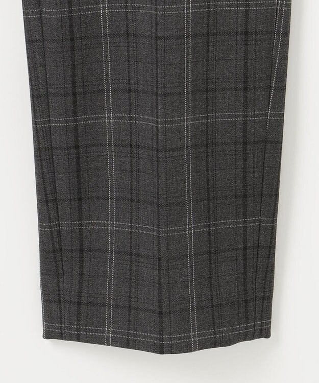 自由区 L 【19号サイズまで展開】TRギャバ裏起毛チェック柄テーパード パンツ チャコール系チェック