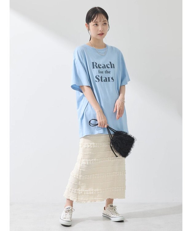 earth music&ecology アソートロゴプリントＴ Light Blue