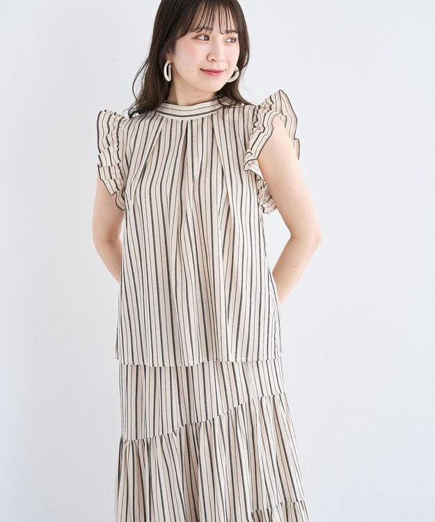 Green Parks ・ＥＬＥＮＣＡＲＥ　ＤＵＥ　ストライプフリルブラウス Beige