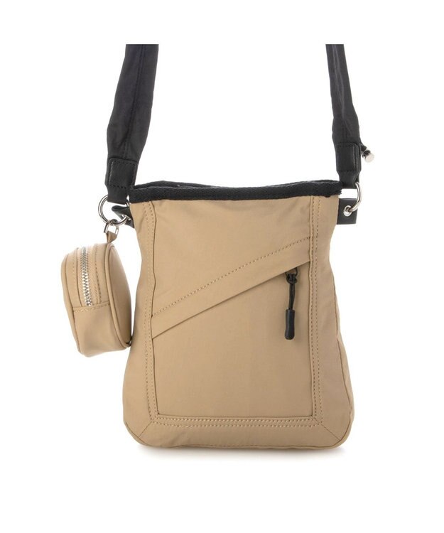 UNBILLION カシュカシュ cachecache / ミニポーチ付きギャザーショルダーナイロンバッグ ベージュ