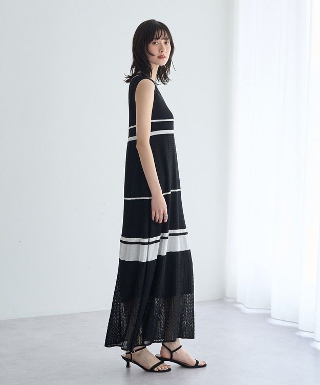 YECCA VECCA 【尾崎紗代子さん着用】透かし編みニットワンピース Black