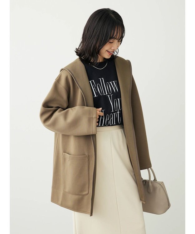 Green Parks ポンチフード付きカットカーディガン Gray Beige