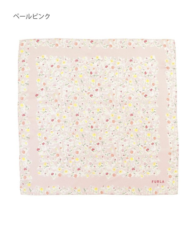MOONBAT 【シルク100%】フルラ (FURLA) 小花柄 シルクプリントスカーフ 58cm×58cm ペールピンク