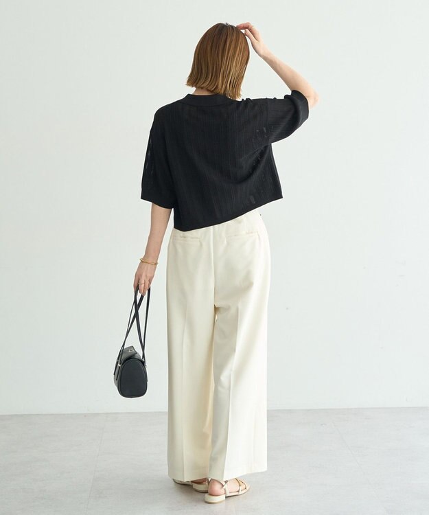 YECCA VECCA ストライプメッシュニットカーディガン Black
