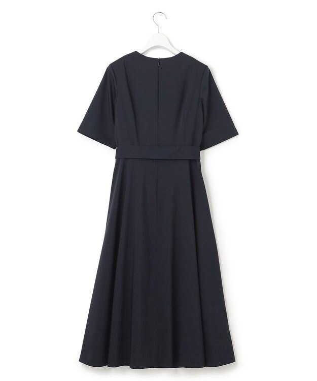 23区 L 【洗える】プレーンストレッチタフタ フレア ワンピース ネイビー系