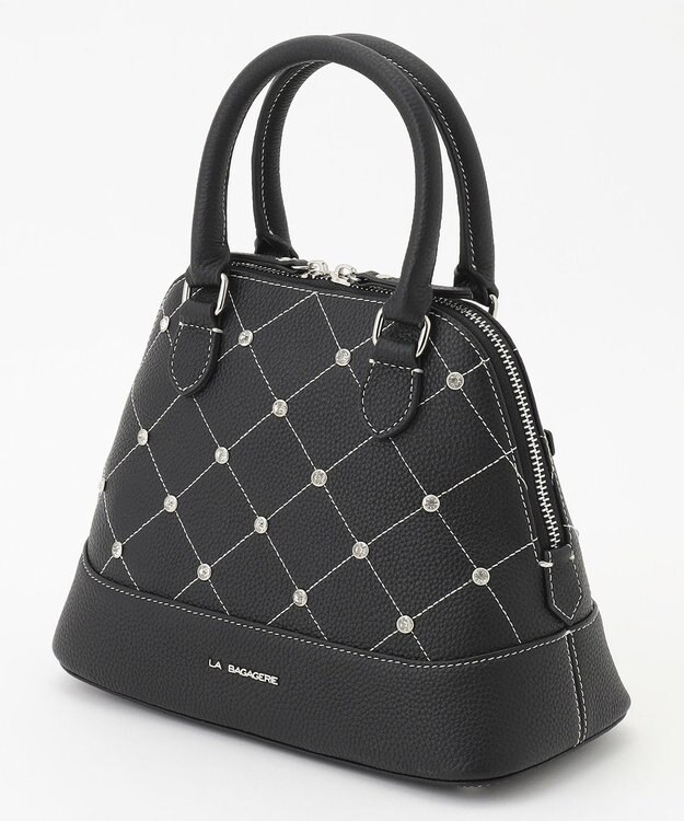 LA BAGAGERIE ラインストーンリベット　カウレザー2wayハンドバッグ ブラック