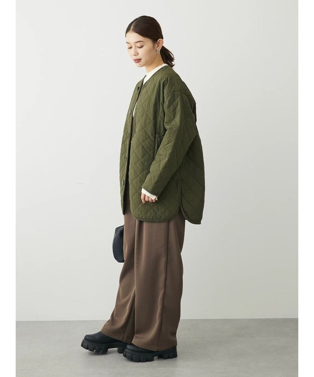 Green Parks キルティングノーカラーブルゾン Khaki