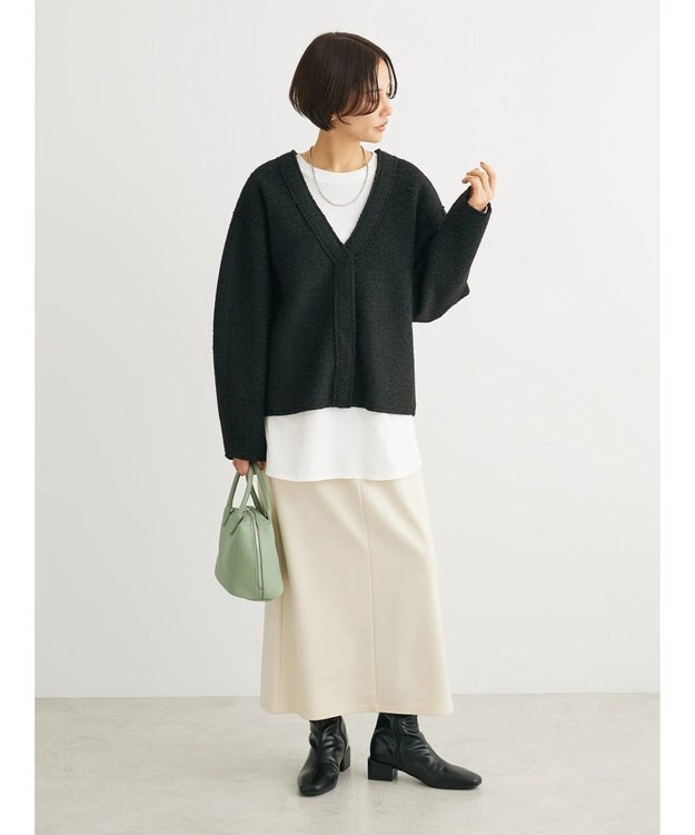 Green Parks ・ＥＬＥＮＣＡＲＥ　ＤＵＥ　ブークレＶネックカーデ Black