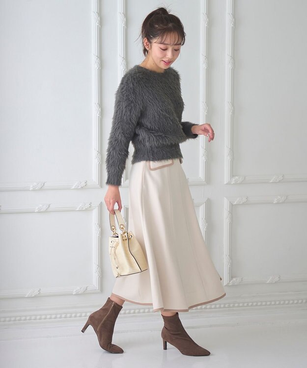 Feroux 【洗える】バイカラーフレア スカート アイボリー系