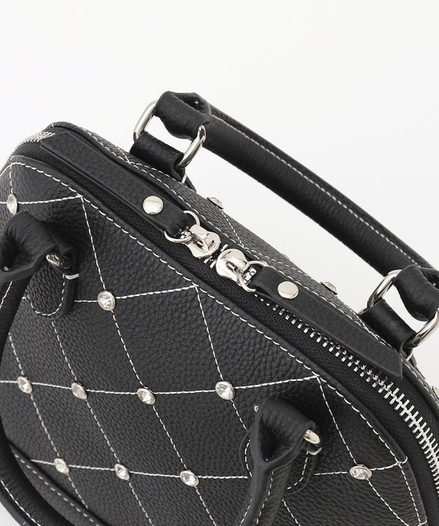 LA BAGAGERIE ラインストーンリベット　カウレザー2wayハンドバッグ ブラック