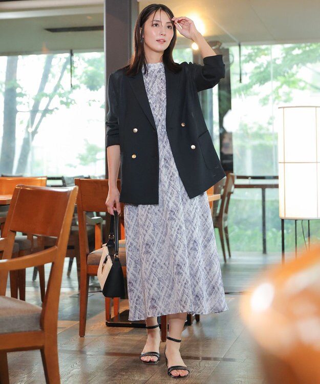 ANY SIS L ダイヤ柄 ワンピース ネイビー
