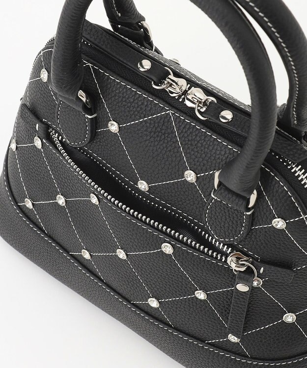 LA BAGAGERIE ラインストーンリベット　カウレザー2wayハンドバッグ ブラック