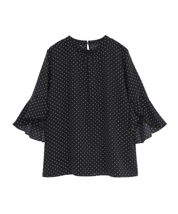 earth music&ecology フリル７分袖ブラウス Dot Black
