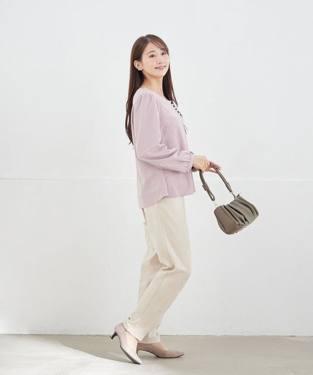 Tiaclasse 【洗える】スエードポンチテーパードパンツ アイボリー