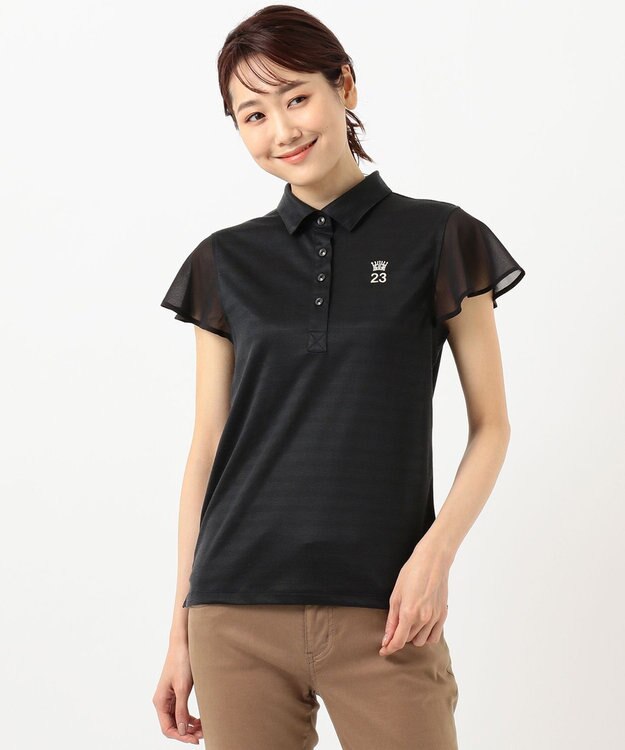 23区GOLF 【WOMEN】【吸汗速乾/日本製】ミラノリブボーダーシャツ ブラック系