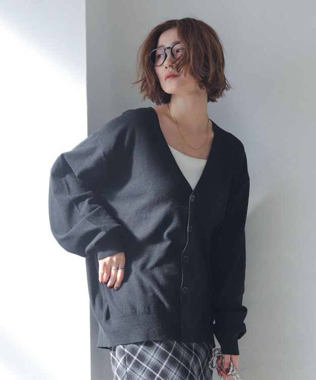 WEGO 【WEB限定/2025年秋冬新作//洗濯可/MLサイズ展開/ユニセックス着用ITEM】ドロップショルダーカーディガン ブラック