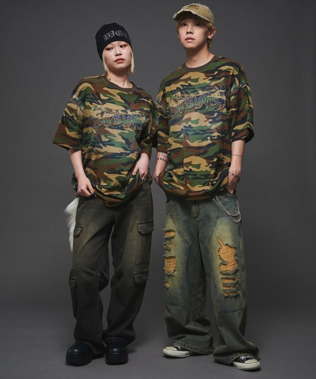 WEGO 【ユニセックス着用ITEM】ダメージアップリケグラフィックT（SS） 柄1