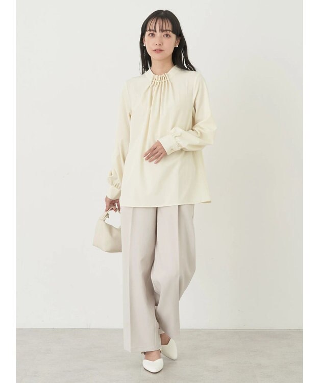 earth music&ecology パールタックブラウス Yellow